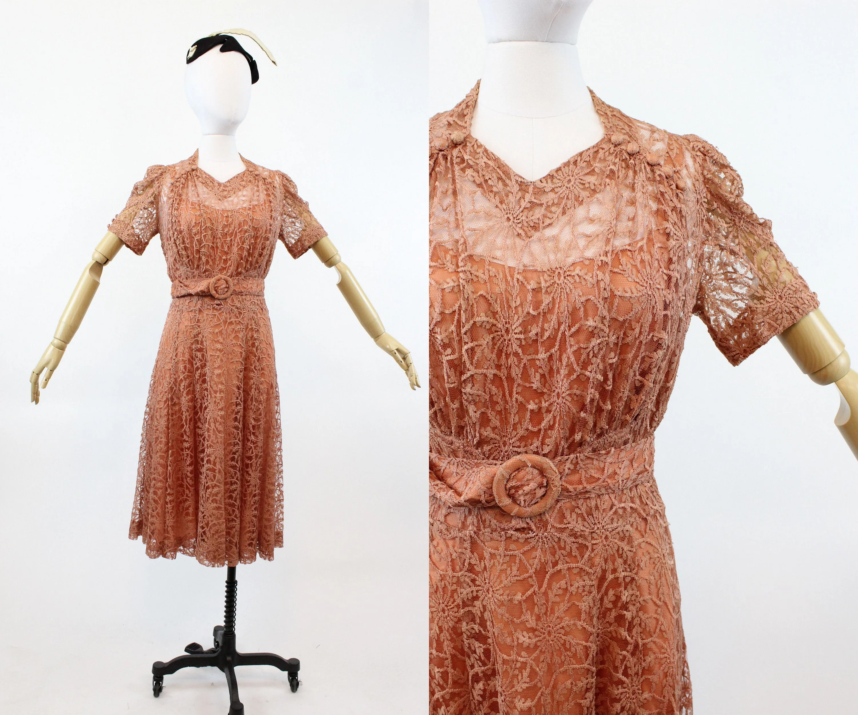 1940s ROSE LACE puff sleeves dress small medium | new fall