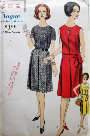 1960s Dress Pattern Vogue 5265 Classy One Piece Dress with Wide Box Pleats and Sash Bust 36 Vintage Sewing Pattern FACTORY FOLDED