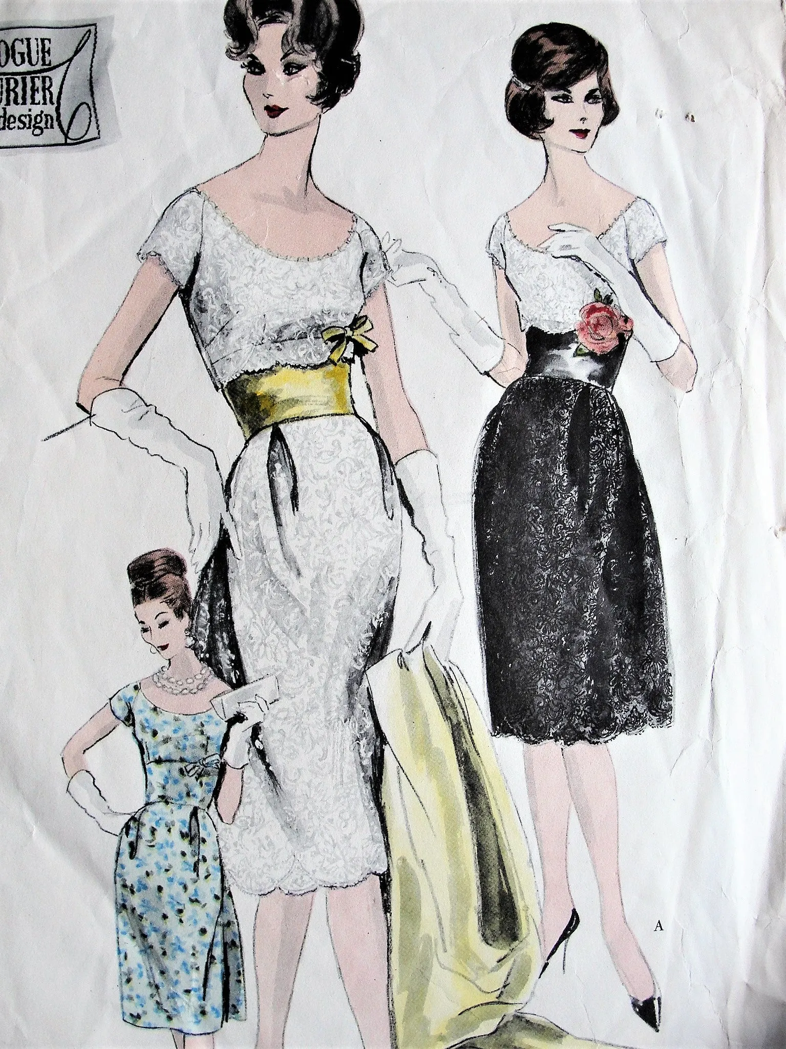 1960s STUNNING Evening Cocktail Dress, Strapless Slip and Stole Pattern VOGUE Couturier Design 1002 Wide Open Scoop Neckline,Figure Flattering Midriff Dress Ideal For Lace Bust 32 Vintage Sewing Pattern