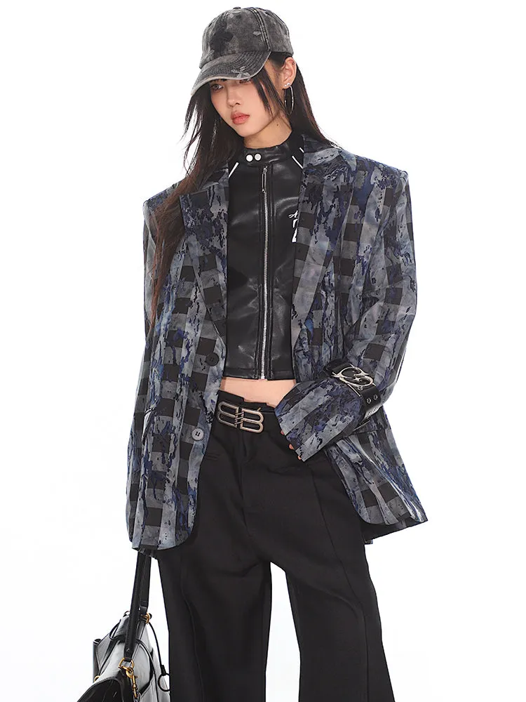 【24s Nov.】Niche Flame Flocked Plaid Suit Jacket