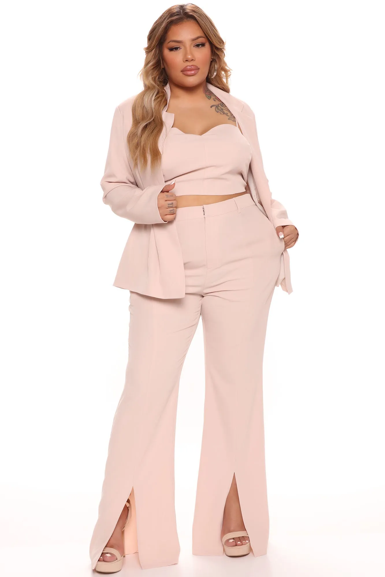 Adele 3 Piece Blazer Pant Set 34 - Taupe