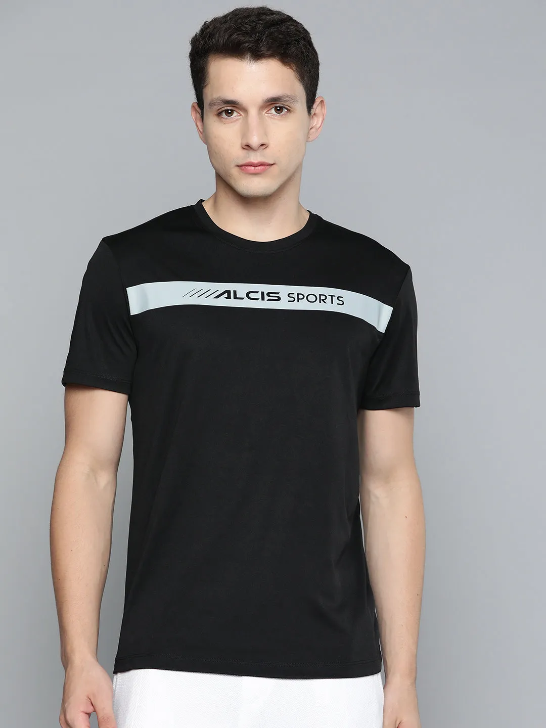 Alcis Men Black Brand Logo Slim Fit T-shirt