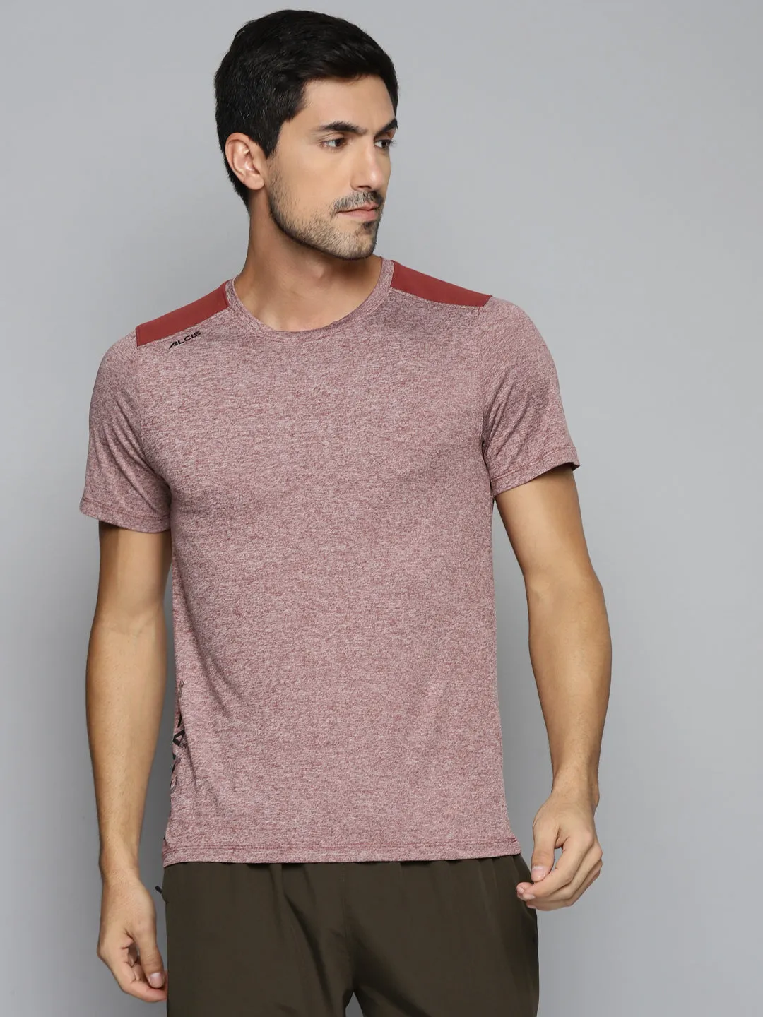 ALCIS Men Maroon Slim Fit Running T-shirt