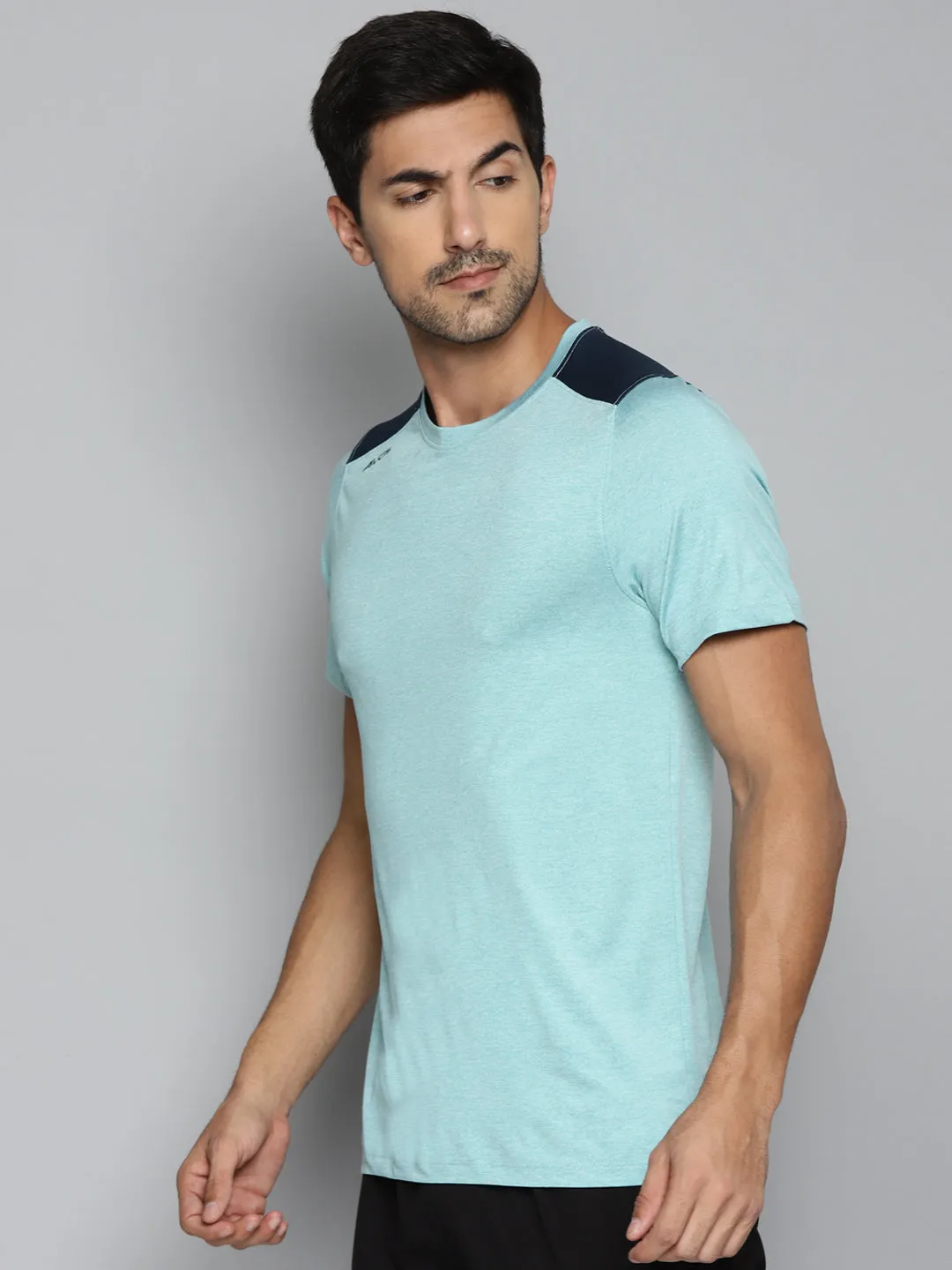 ALCIS Men Turquoise Blue Typography Printed Slim Fit Running T-shirt