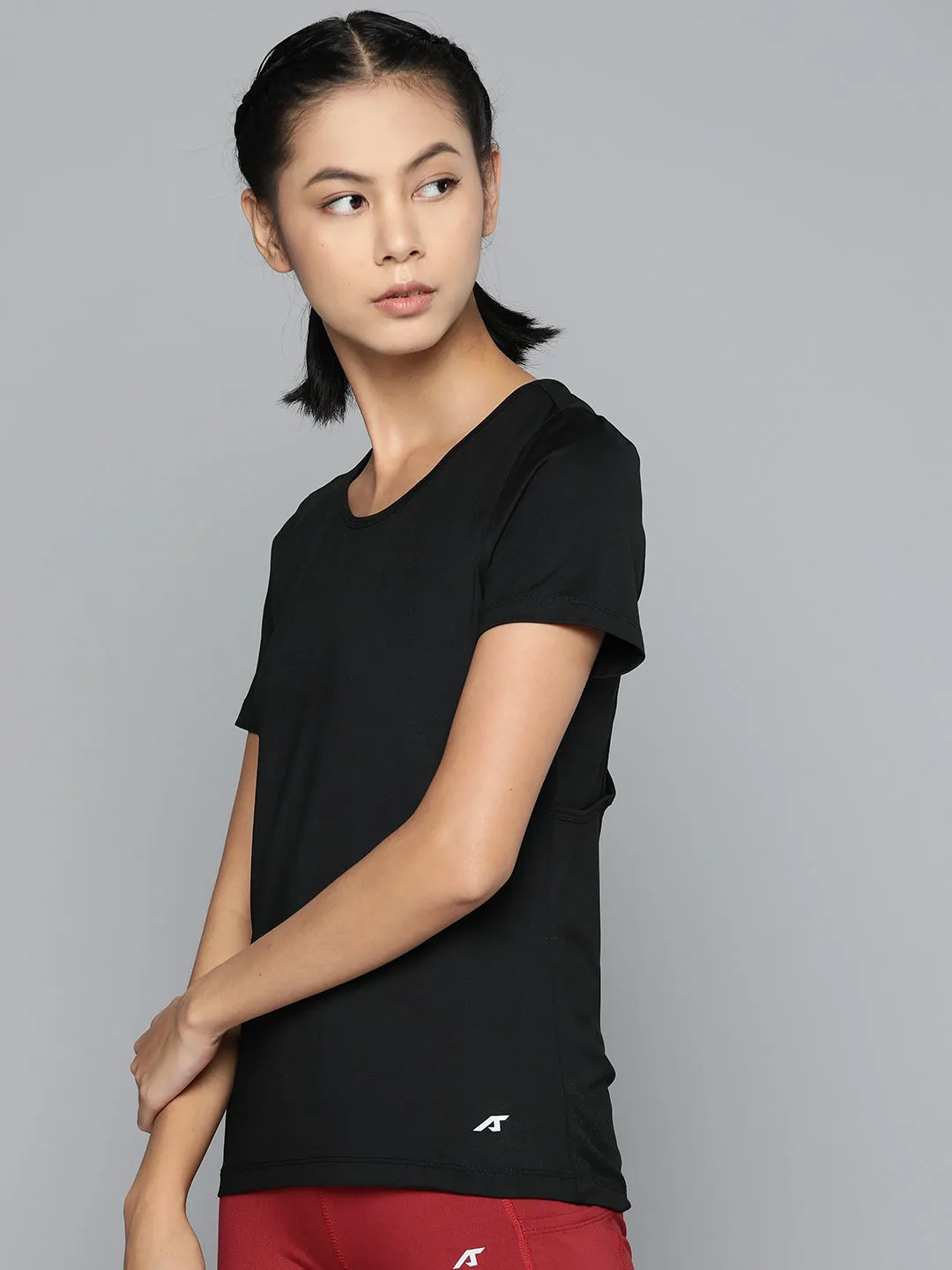 Alcis Women Black Slim Fit Cut Outs T-shirt