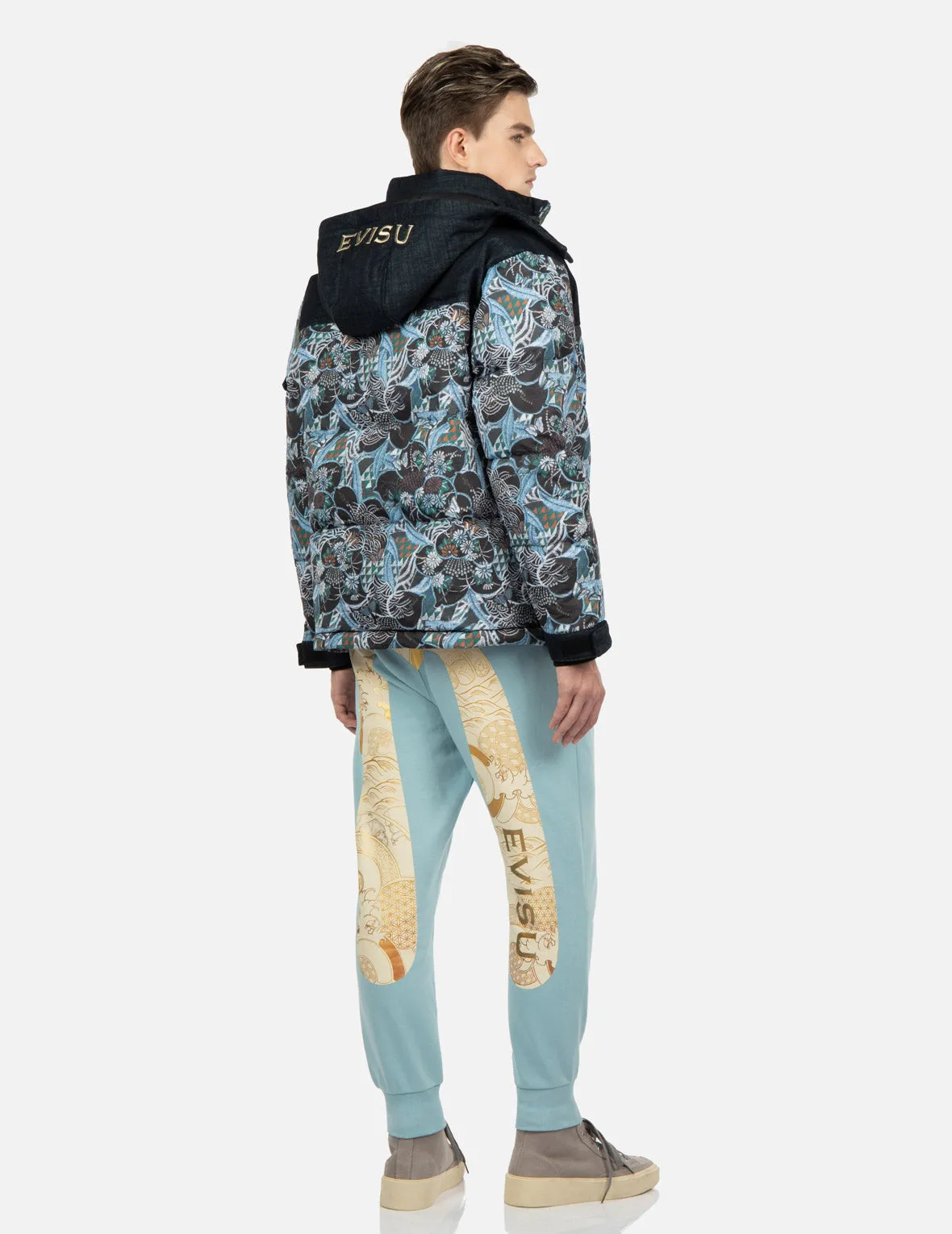 Allover Japanese Brocade Print Down Jacket