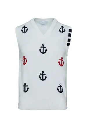 Anchor Half Drop Intarsia V Neck Vest