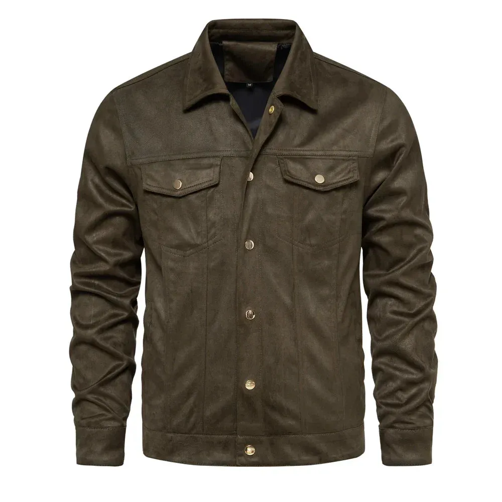 Autumn Winter Suede Leather Jacket Men Fashion Luxury Casual Turn Down Collar Men's Jacket