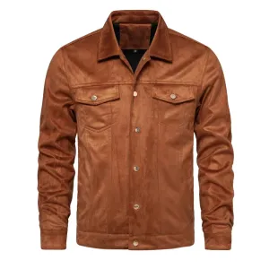 Autumn Winter Suede Leather Jacket Men Fashion Luxury Casual Turn Down Collar Men's Jacket