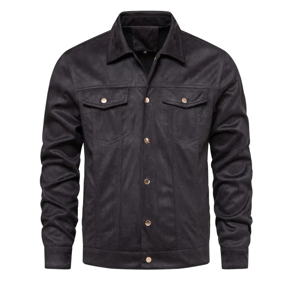 Autumn Winter Suede Leather Jacket Men Fashion Luxury Casual Turn Down Collar Men's Jacket