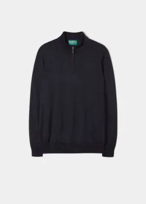 Barton Merino Wool 1/4 Zip Mock Jumper in Dark Navy - Regular Fit