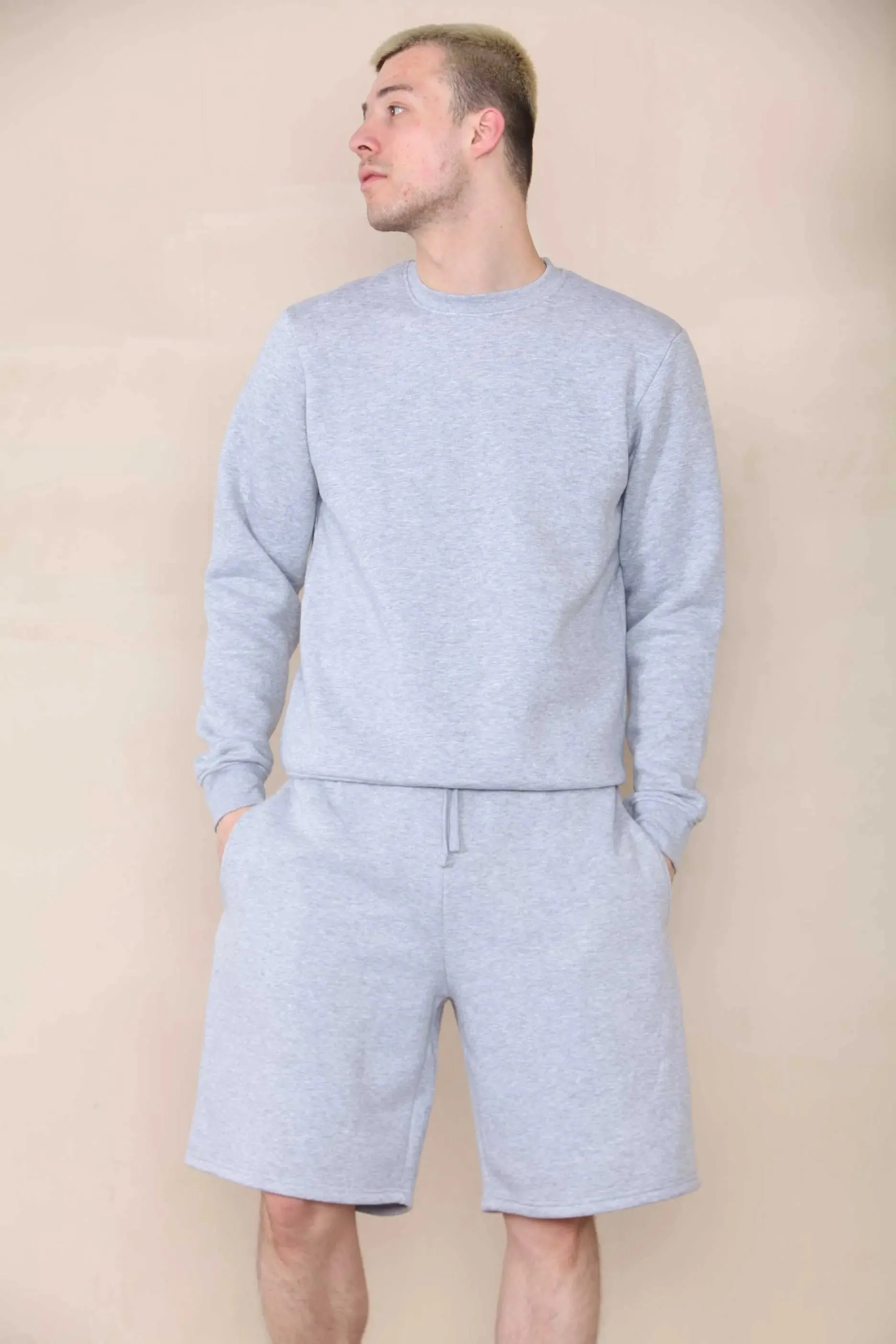 Basic Crew Neck Sweatshirt- Grey Marl  For Men