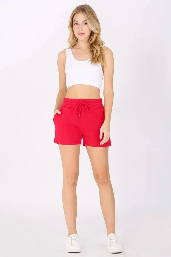 BASIC PLAIN SOLID CASUAL FLEECE SWEAT SHORTS, PLUS SIZE