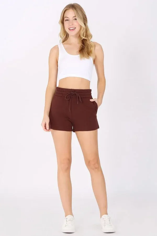 BASIC PLAIN SOLID CASUAL FLEECE SWEAT SHORTS, PLUS SIZE