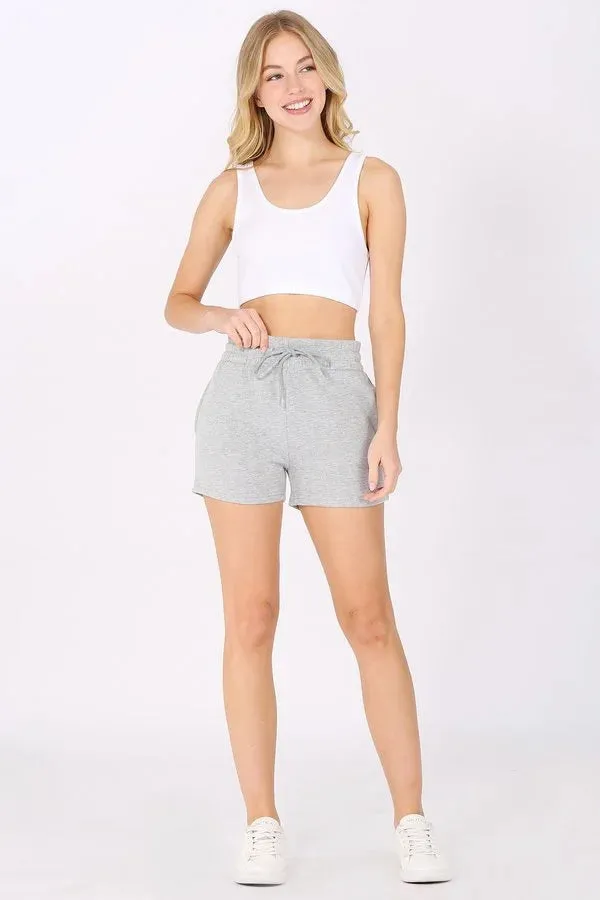 BASIC PLAIN SOLID CASUAL FLEECE SWEAT SHORTS, PLUS SIZE