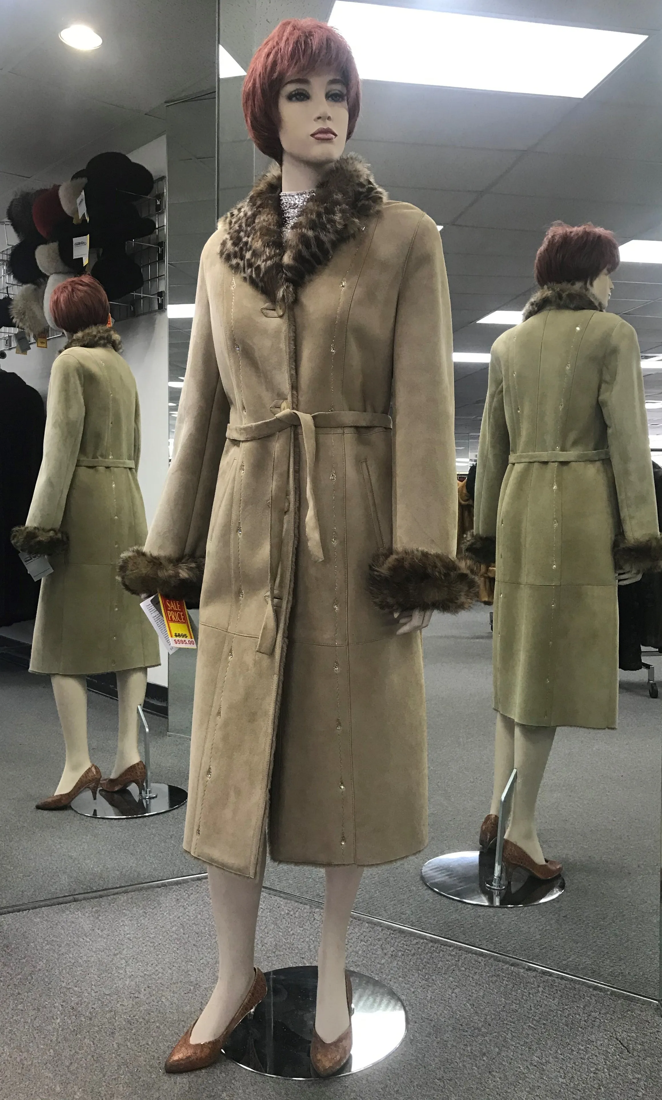 Beige Shearling Coat with Belt