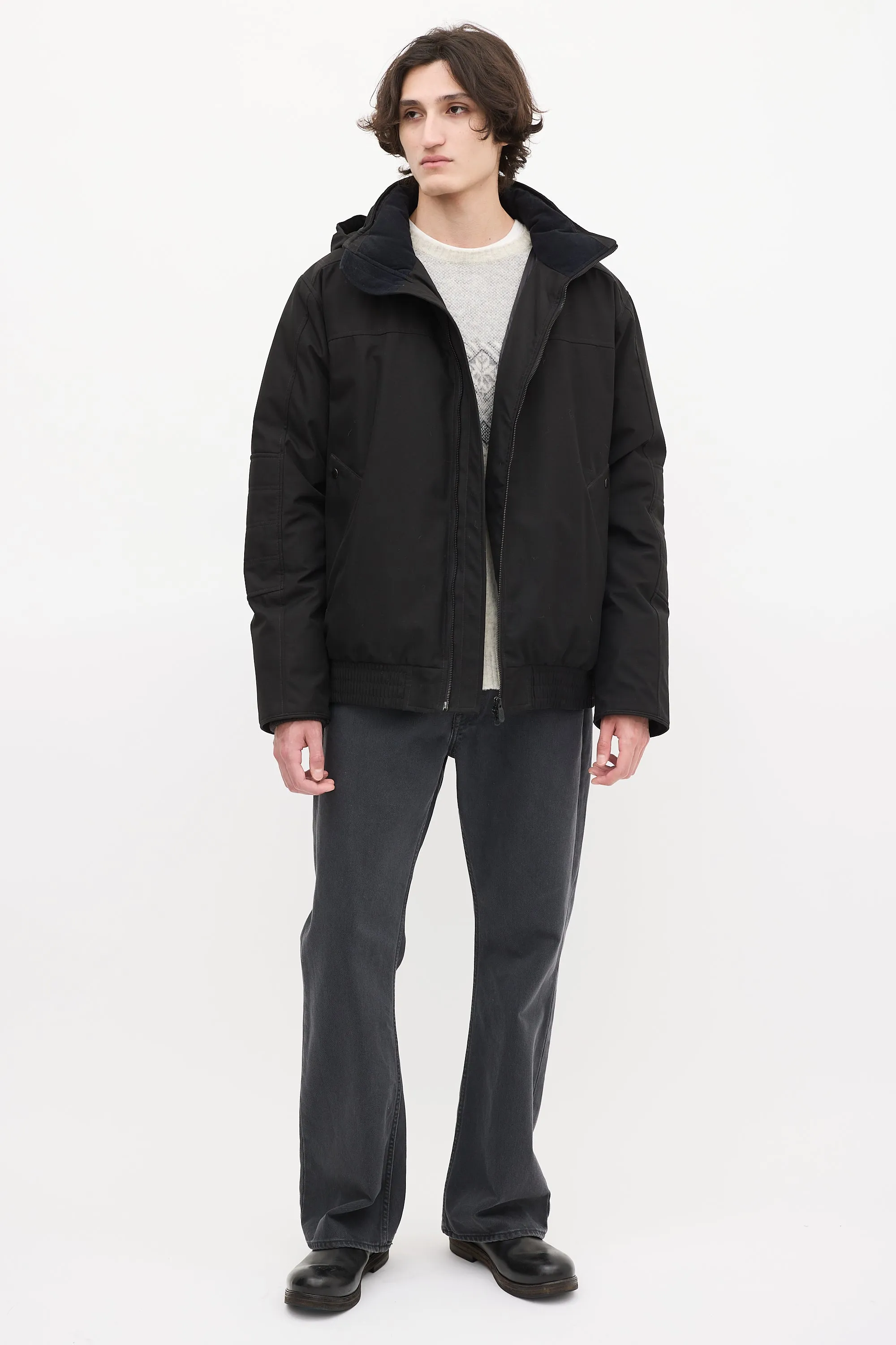 Black Down Hooded Bomber Jacket