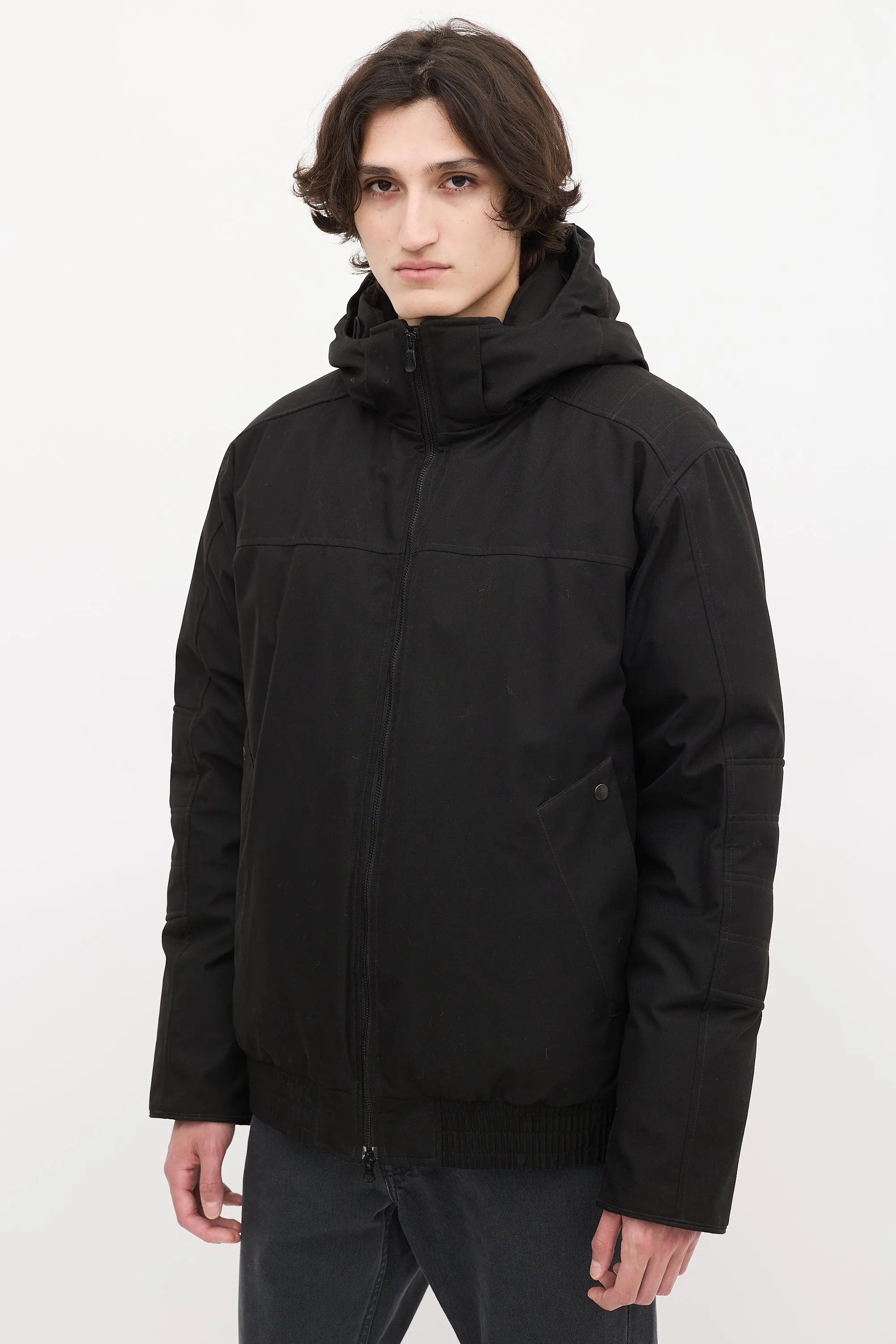 Black Down Hooded Bomber Jacket