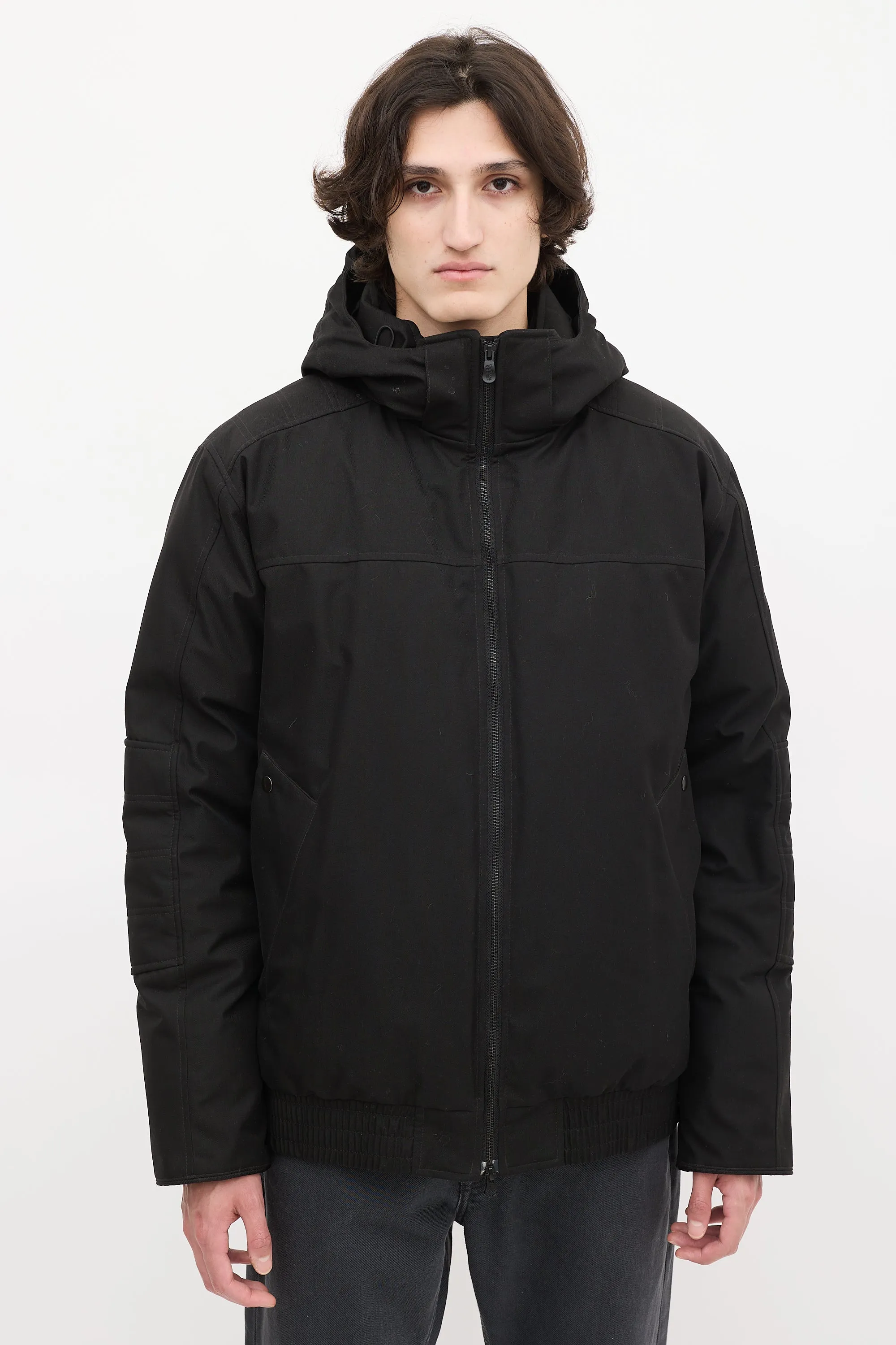 Black Down Hooded Bomber Jacket