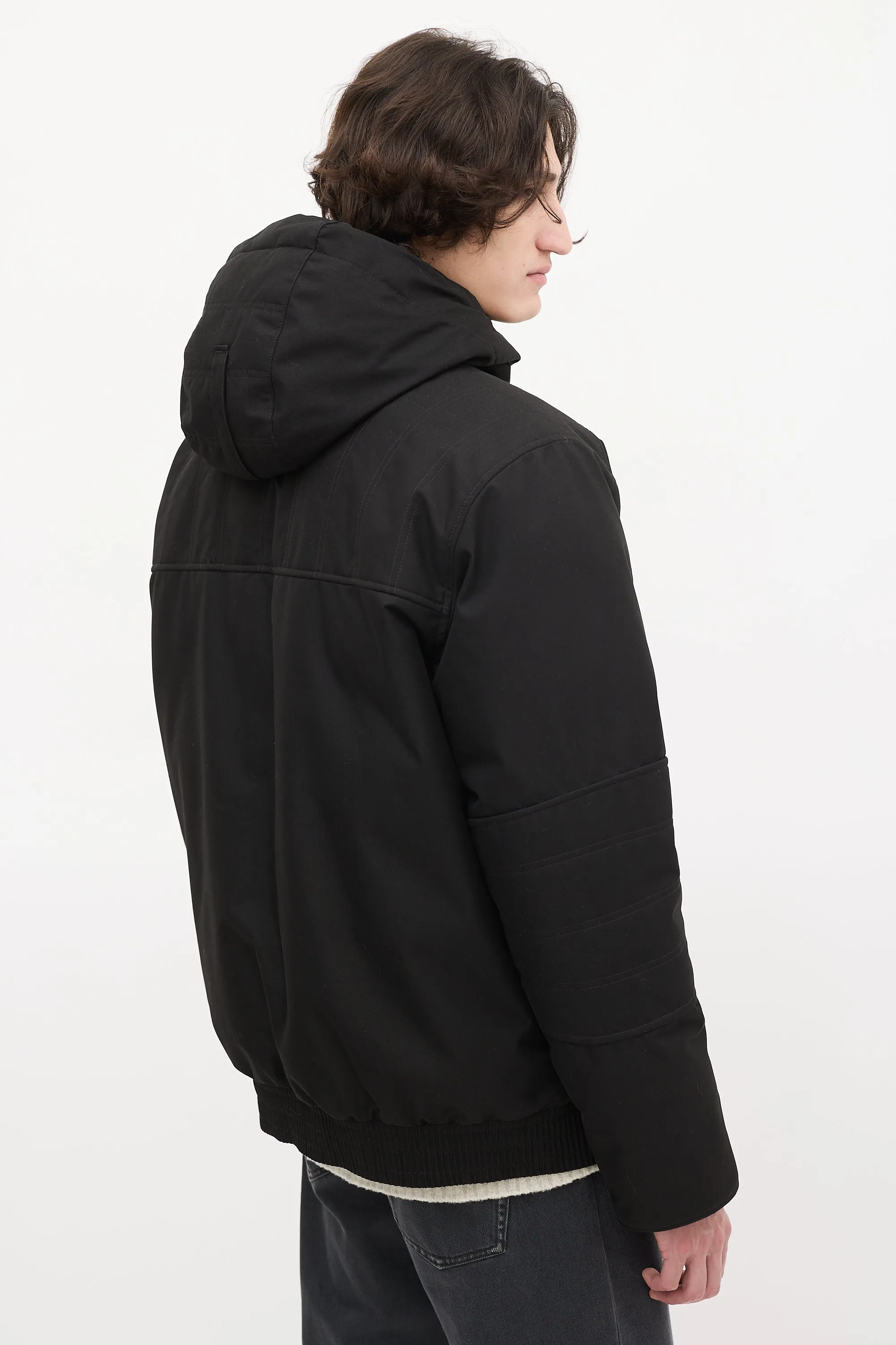 Black Down Hooded Bomber Jacket