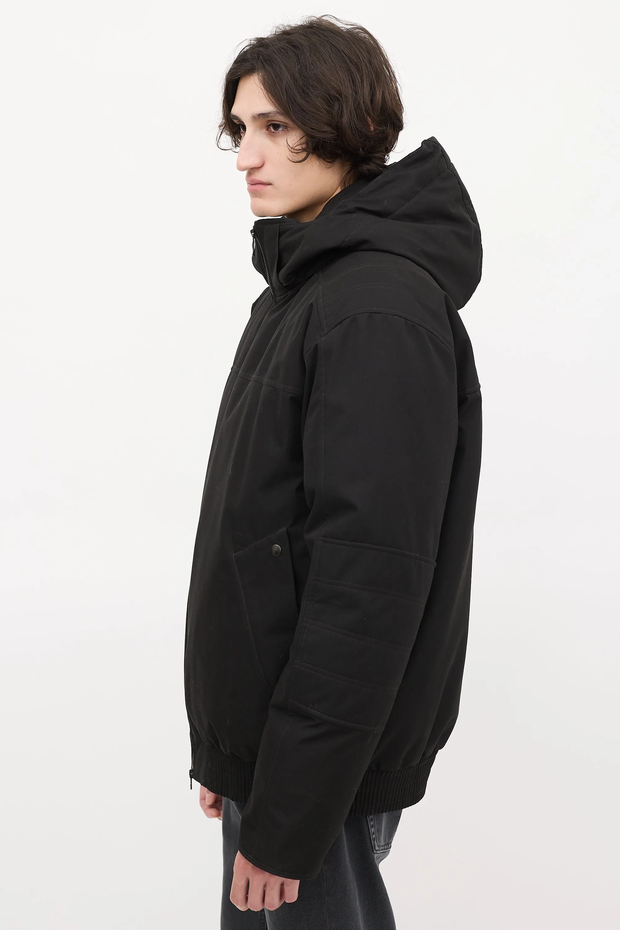 Black Down Hooded Bomber Jacket