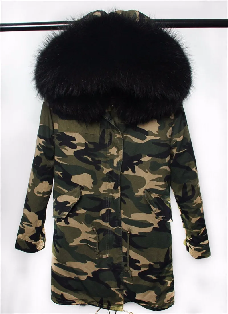 Black Fur Camo Parka