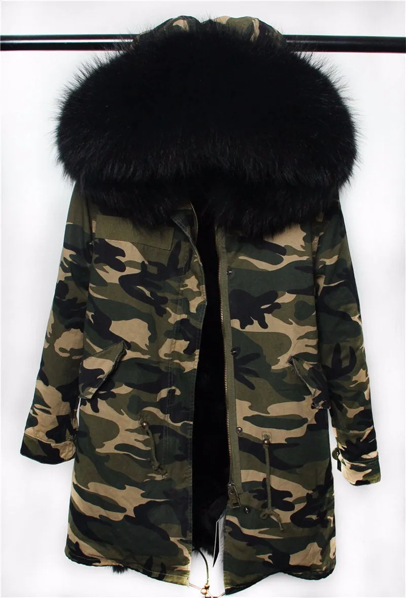 Black Fur Camo Parka