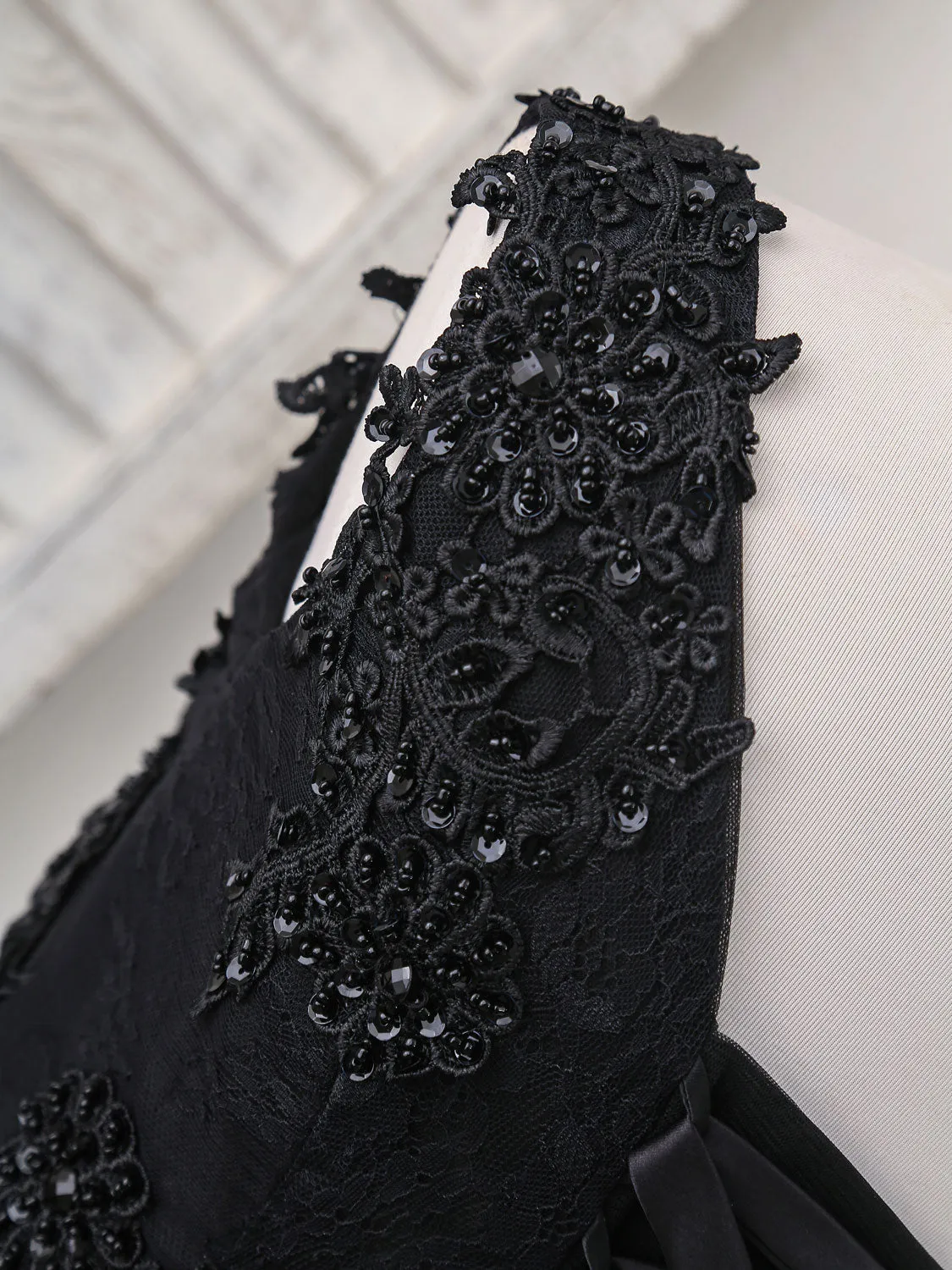 Black V Neck Lace V Neck Short Prom Dress, Black Homecoming Dress