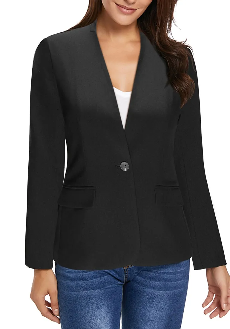 Black V-Neckline Single Button Blazer