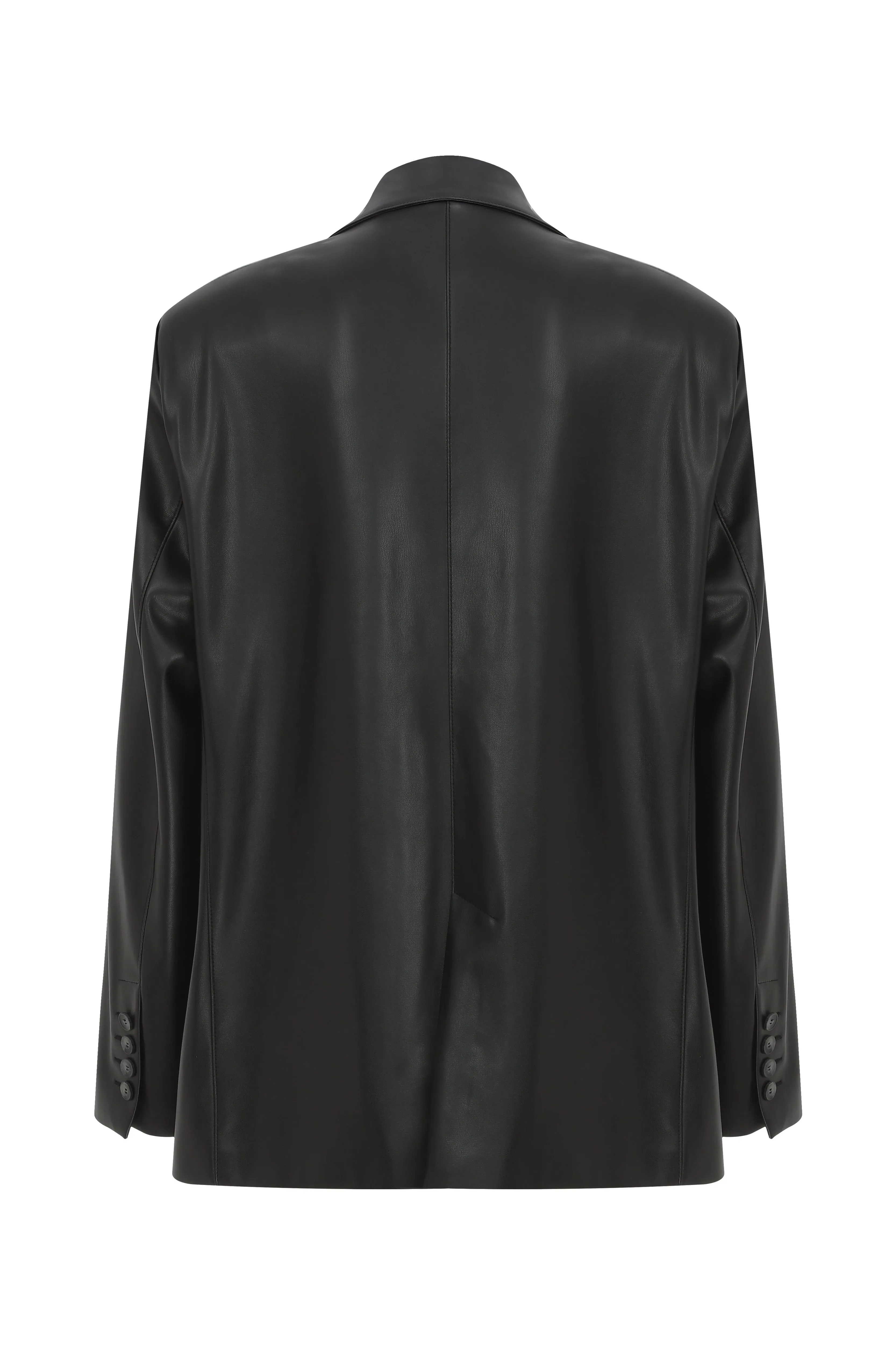 Boxy Oversize Vegan Leather Blazer in Noire