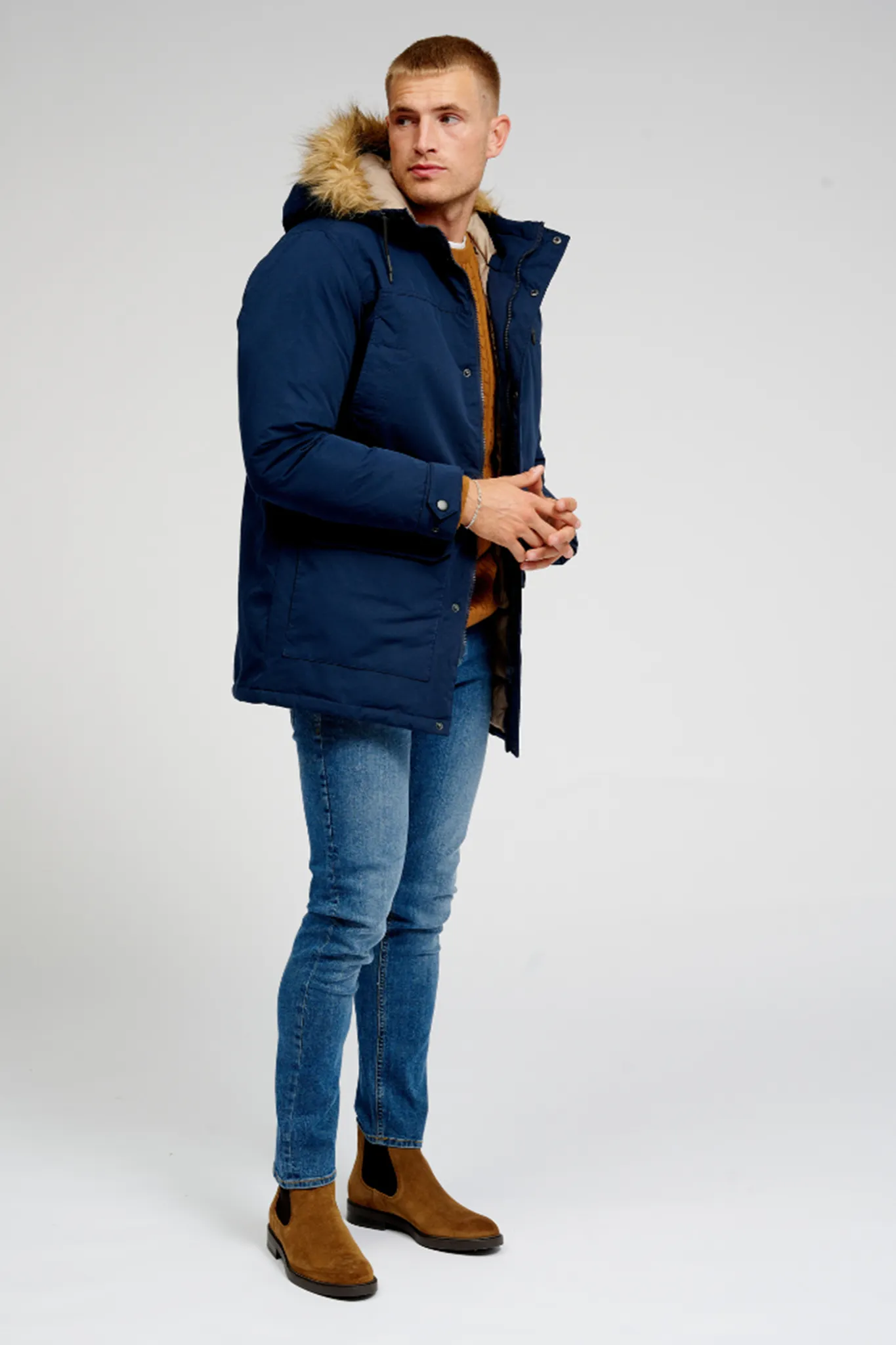 Classic Long Parka Jacket - Navy