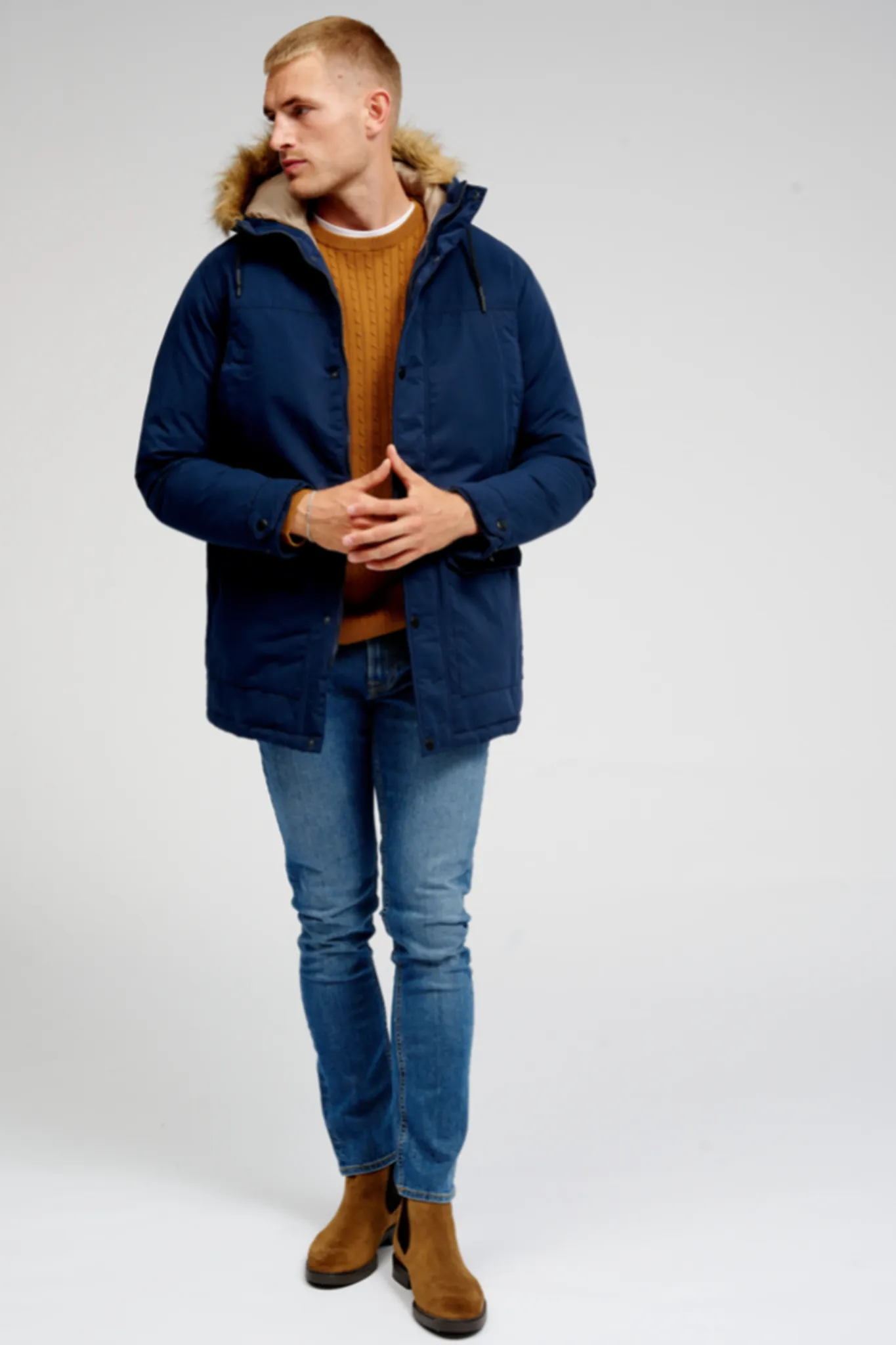 Classic Long Parka Jacket - Navy