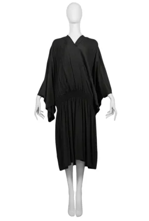 COMME DES GARCONS DARK BROWN KIMONO SLEEVE DRESS WITH ELASTIC 1982