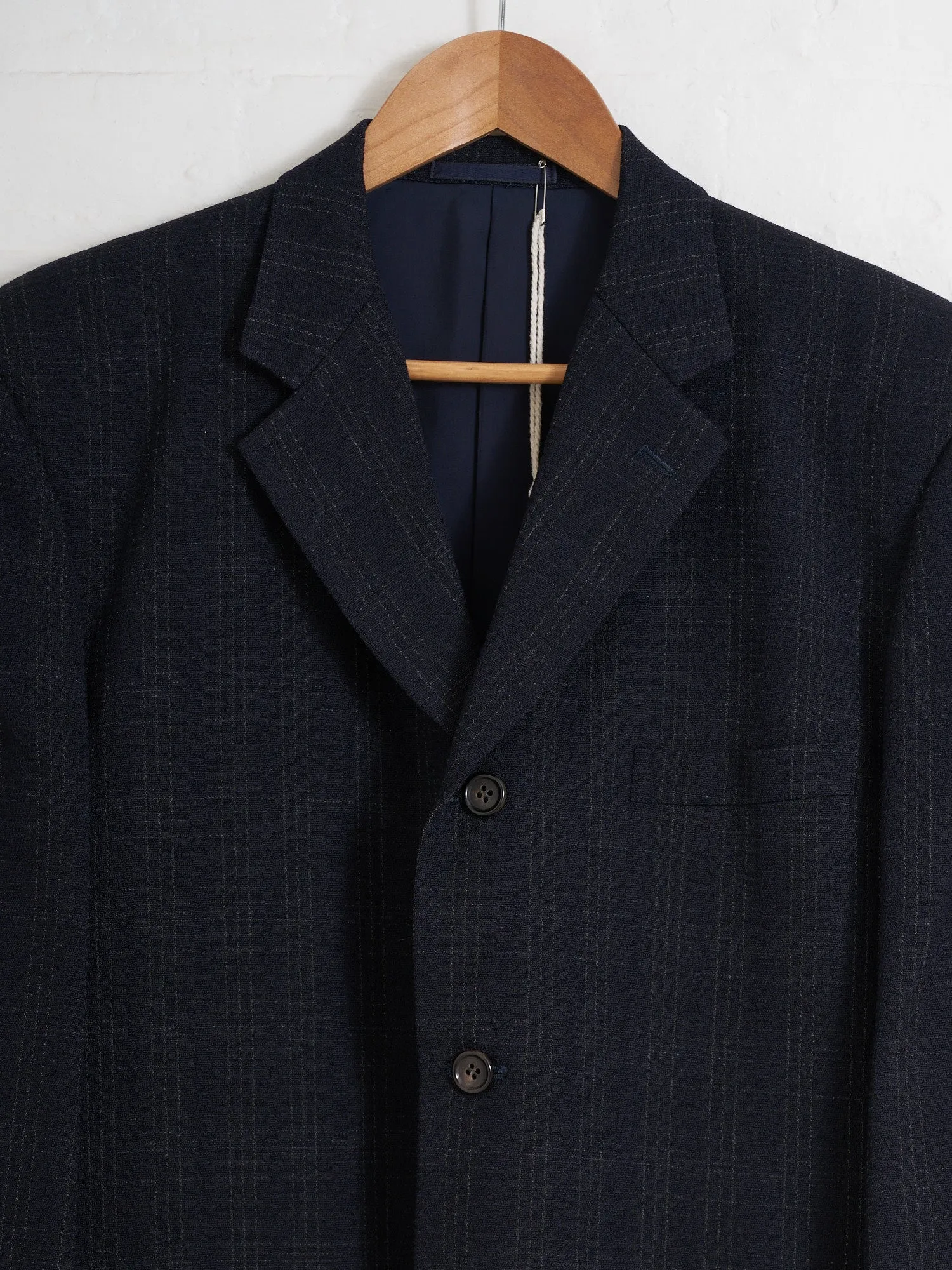 Comme des Garcons Homme 1988 dark navy wool check three button blazer - S M