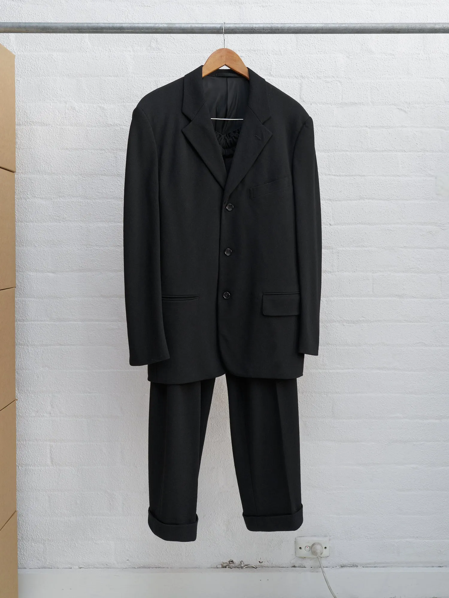 Comme des Garcons Homme Plus 1997 black wool 3 button elastic waist suit - sz S