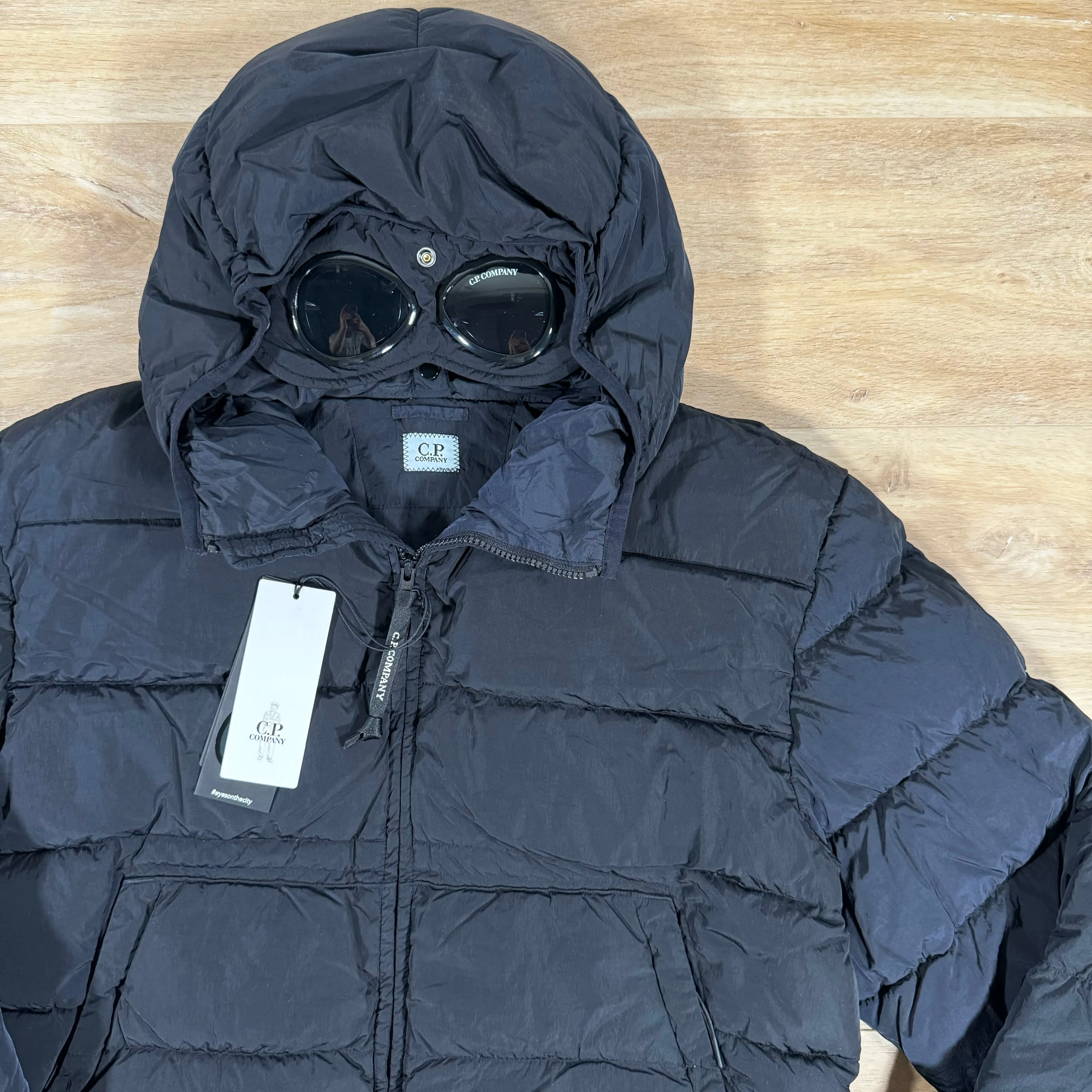 C.P. Company Chrome-R Goggle Down Jacket in Navy