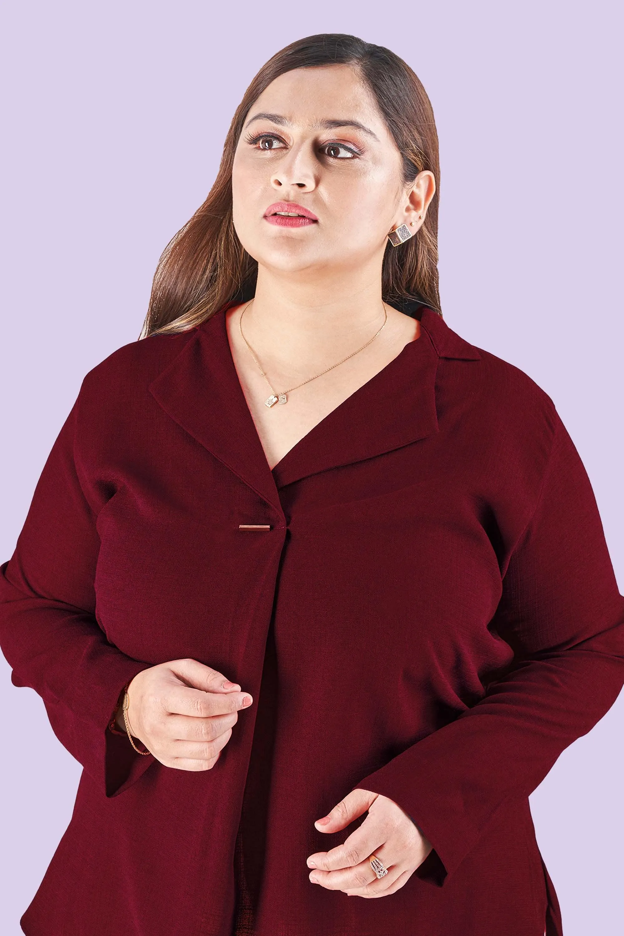 Curvy Lane Women Plus Size Notch Collar High Low Top