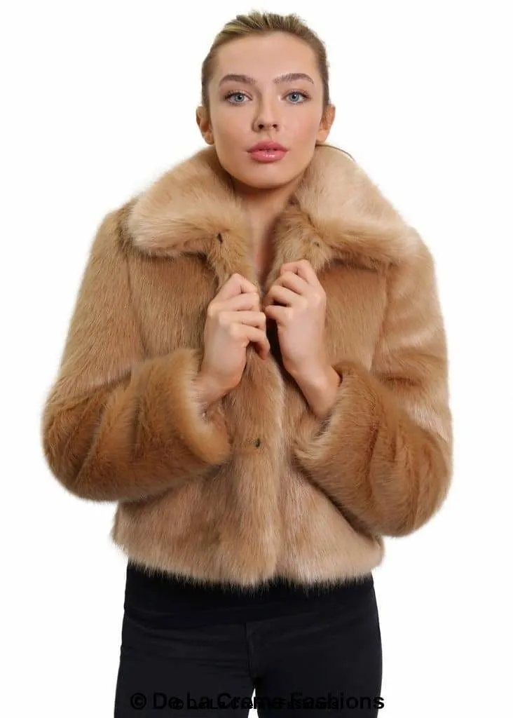 De La Creme Womens Faux Fur Cropped Aviator Bomber