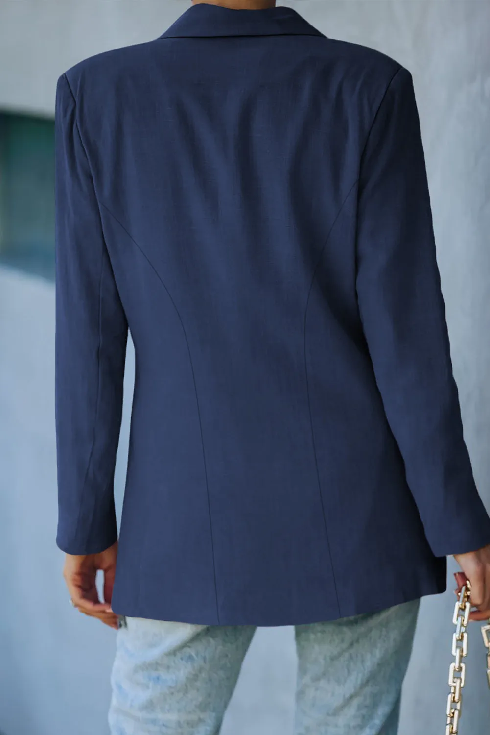 Double-Breasted Padded Shoulder Blazer with Pockets