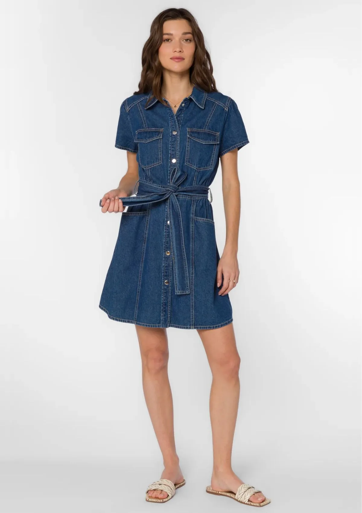 Fonda Cap Sleeve Mini-Dress - Vintage Blue