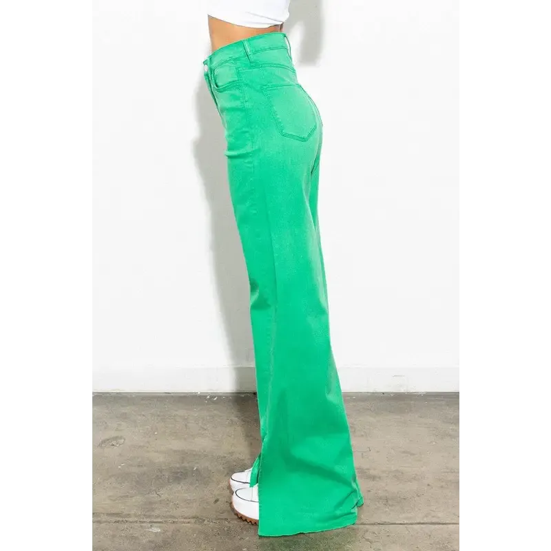 Front Slit Wide Leg Tencel Pants