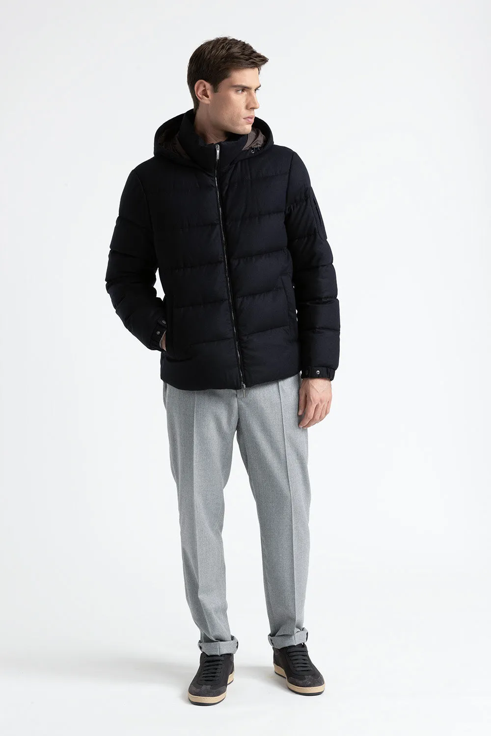 Goose down jacket in cashmere and tricot