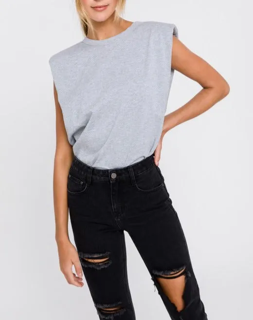 Grey // Toby Padded Shoulder Tee