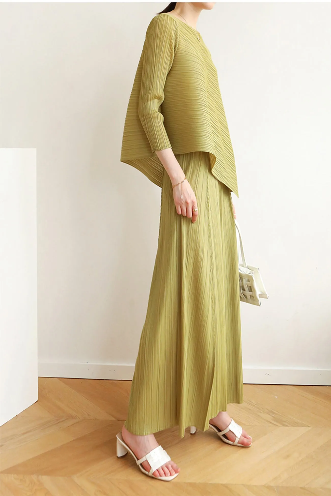 High Waist Pleated Wide Leg Long Pants