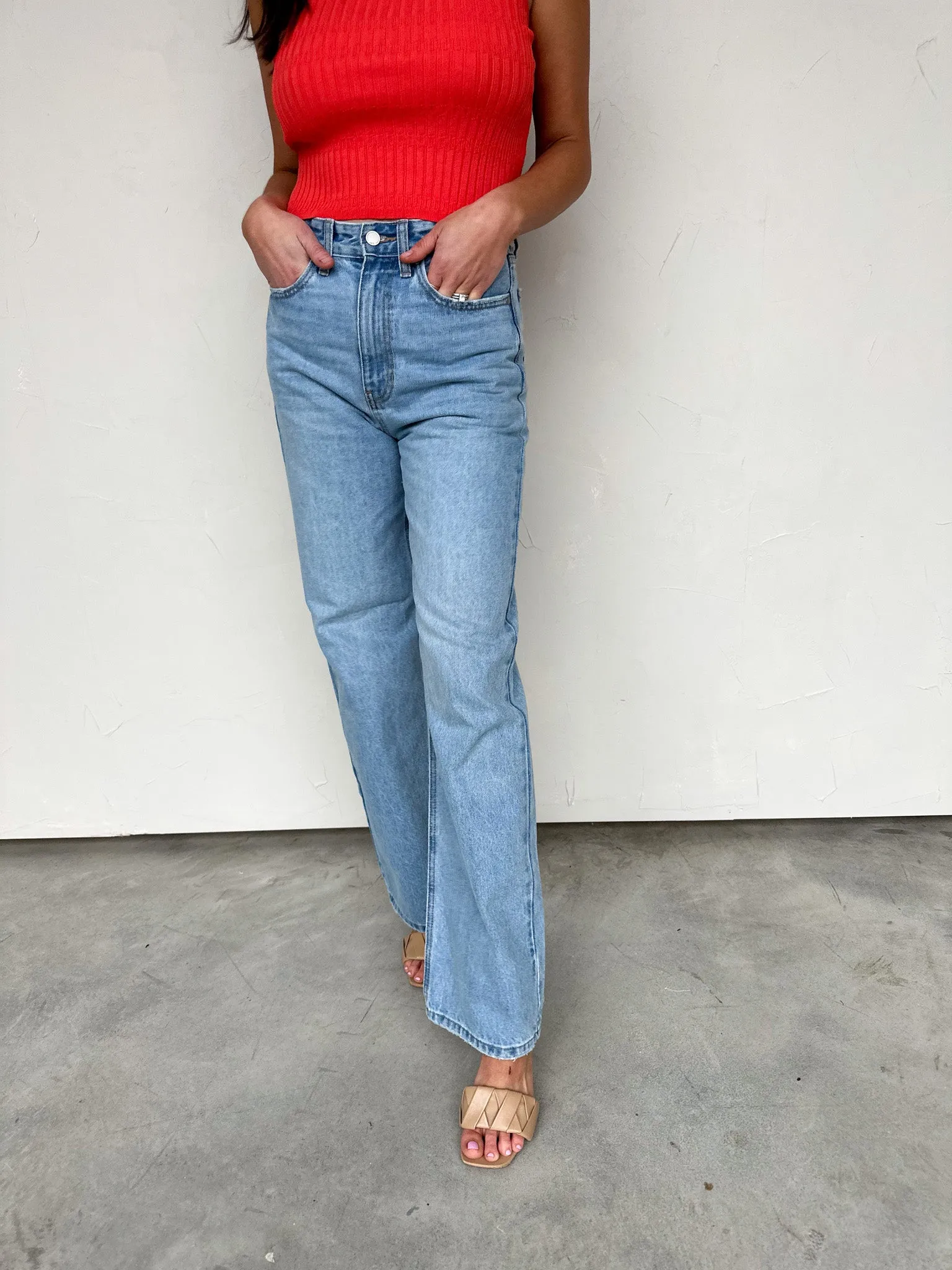 High-Waisted Light Wash Wide Leg Denim