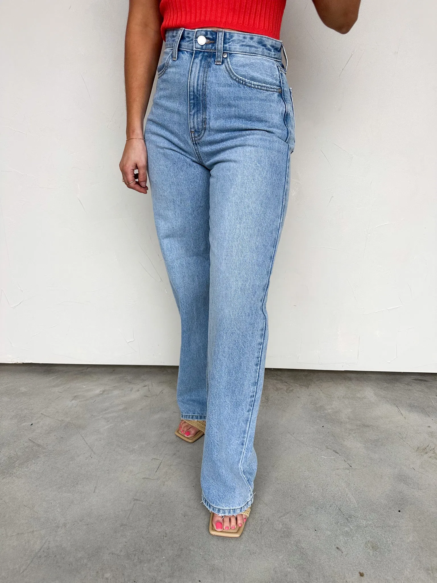 High-Waisted Light Wash Wide Leg Denim