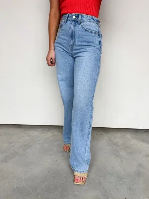 High-Waisted Light Wash Wide Leg Denim