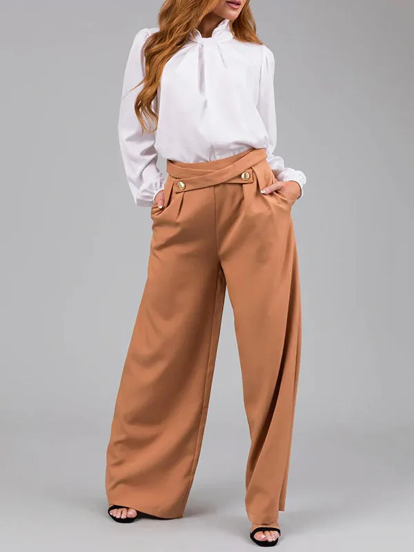 High Waisted Loose Pleated Split-Joint Pants Trousers