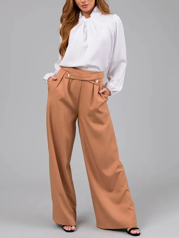 High Waisted Loose Pleated Split-Joint Pants Trousers