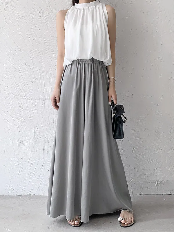 High Waisted Wide Leg Solid Color Casual Pants Bottoms Culotte